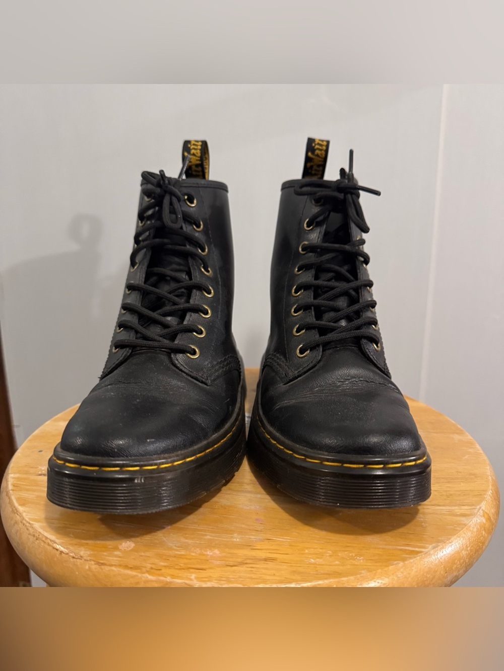 Dr Martens Zavala Black Leather Combat Boots Womens 7 Men’s 6 Mint